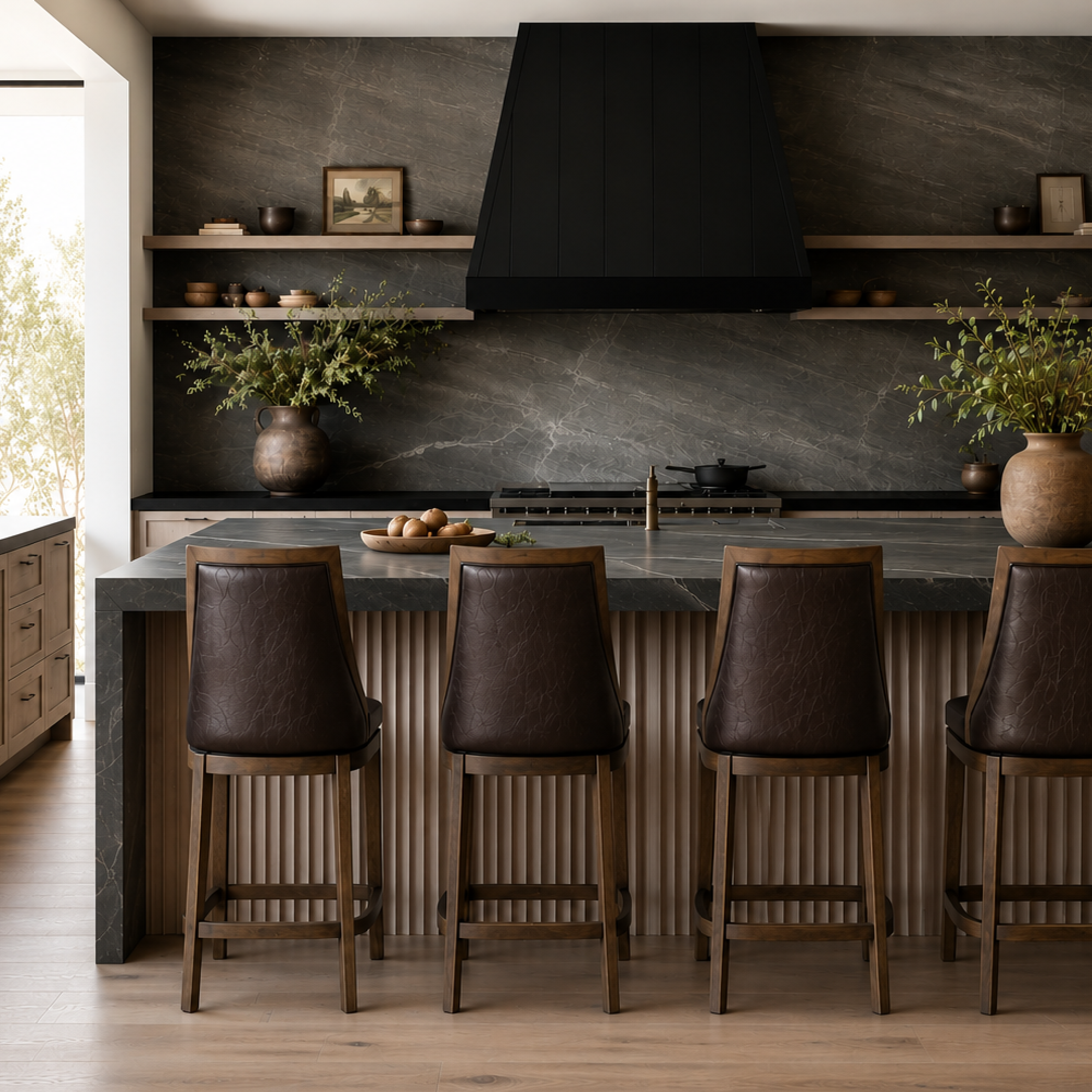 Vienna Swivel Counter Stool in Brown Finish with Brown Faux Leather in Stools by Maven Lane