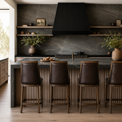 Vienna Swivel Counter Stool in Brown Finish with Brown Faux Leather in Stools by Maven Lane