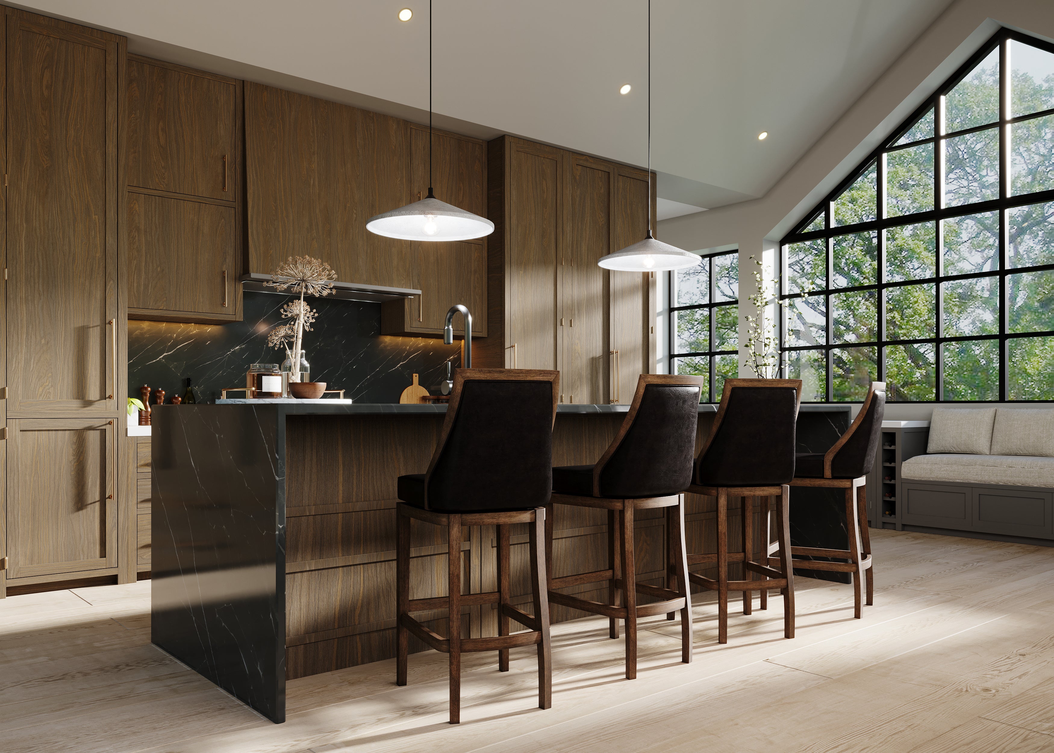 31" Vienna Bar Stool in Walnut Finish with Marksman Saddle Vegan Leather in Stools by Maven Lane