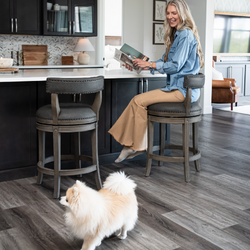 Alexander Counter Stool in Grey Finish with Grey Faux Leather Upholstery in Stools by Maven Lane