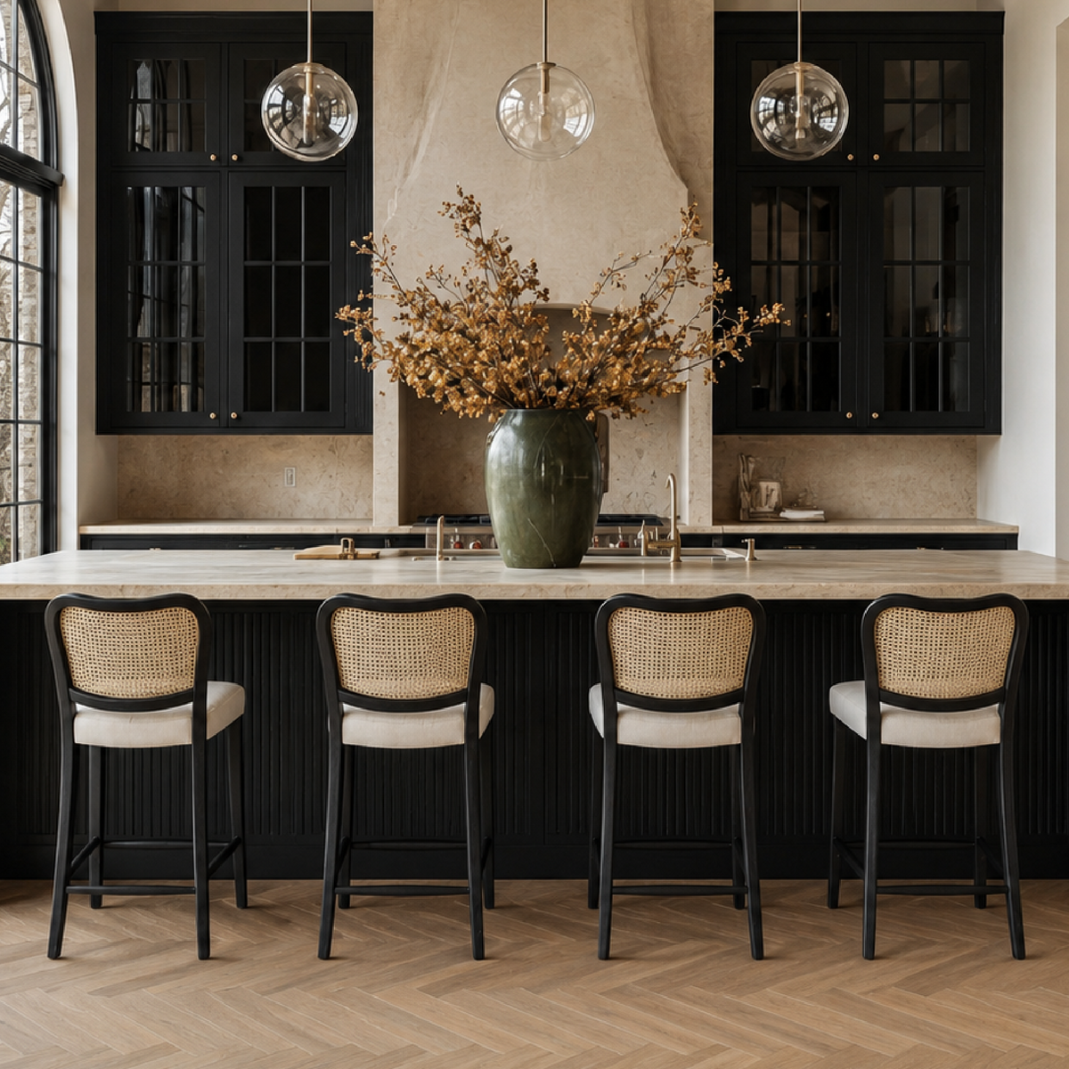 Vera Counter Stool in Black Finish with White Fabric Upholstery in Stools by Maven Lane