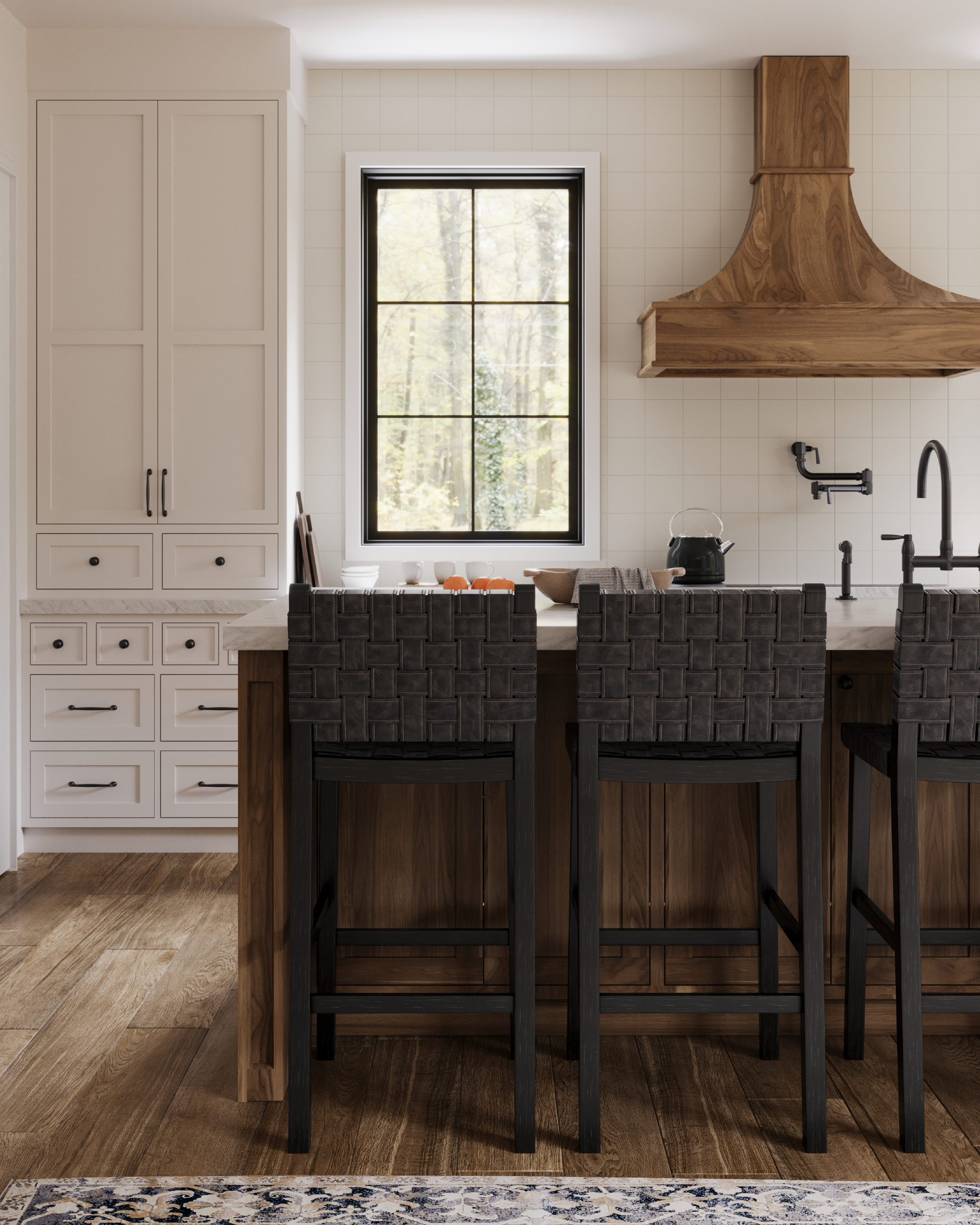 Noah Bar Stool In Aged Black Finish With Charcoal Black Vegan Leather in Stools by Maven Lane
