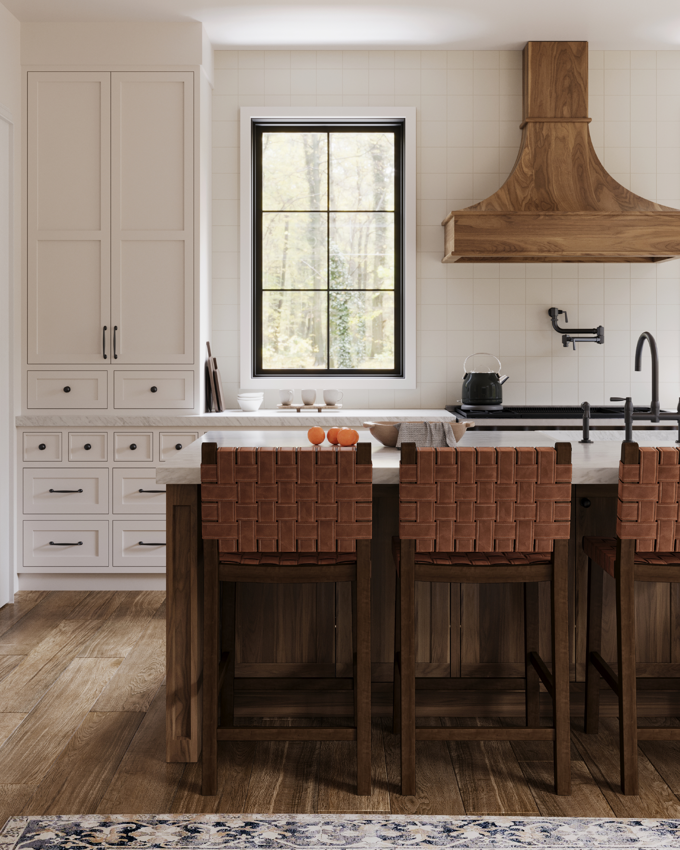Noah Counter Height Kitchen Stool - Aged Brown Finish With Cocoa Brown Vegan Leather in Stools by Maven Lane