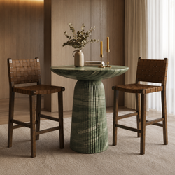 Noah Bar Stool In Brown Finish & Brown Woven Faux Leather Seat in Stools by Maven Lane