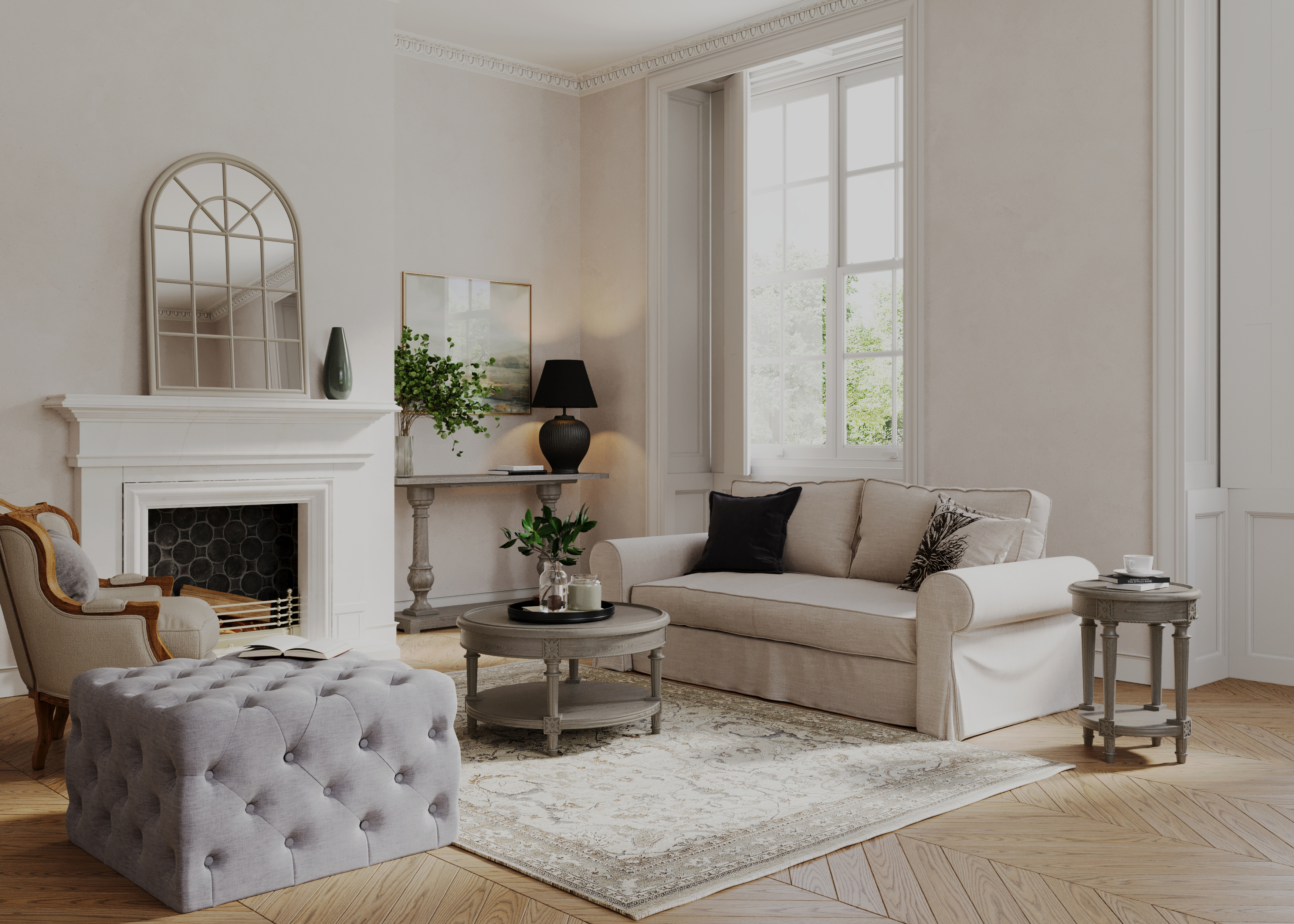 Pullman Traditional Round Wooden Coffee Table in Antiqued Grey Finish in Accent Tables by Maven Lane