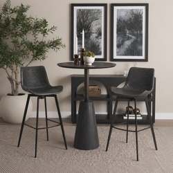 Victor Bar Stool in Black Finish with Dark Grey Faux Leather in Stools by Maven Lane