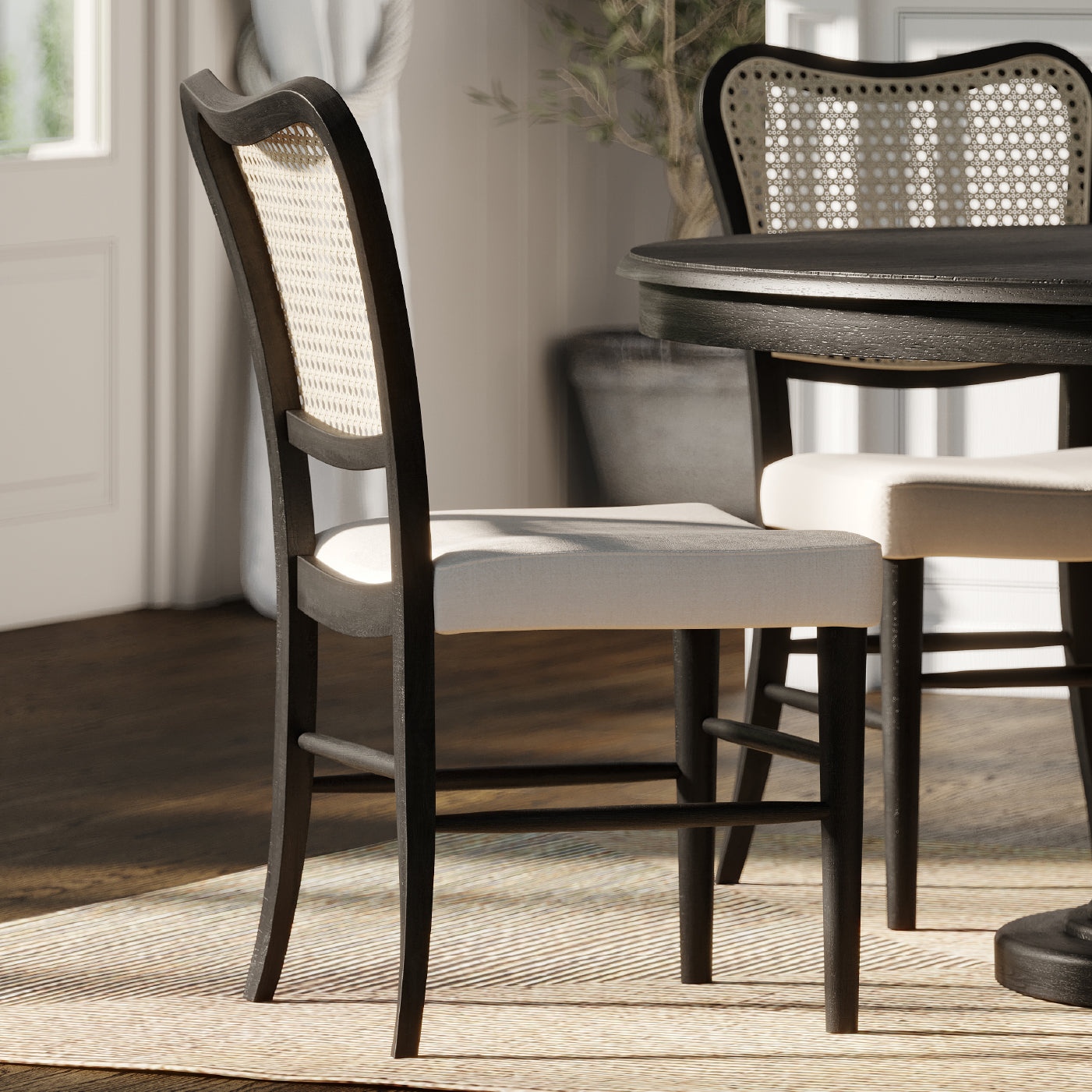 Vera Dining Chair in Black Finish with Light Grey Fabric Upholstery, Set of 2 in Dining Chair by Maven Lane