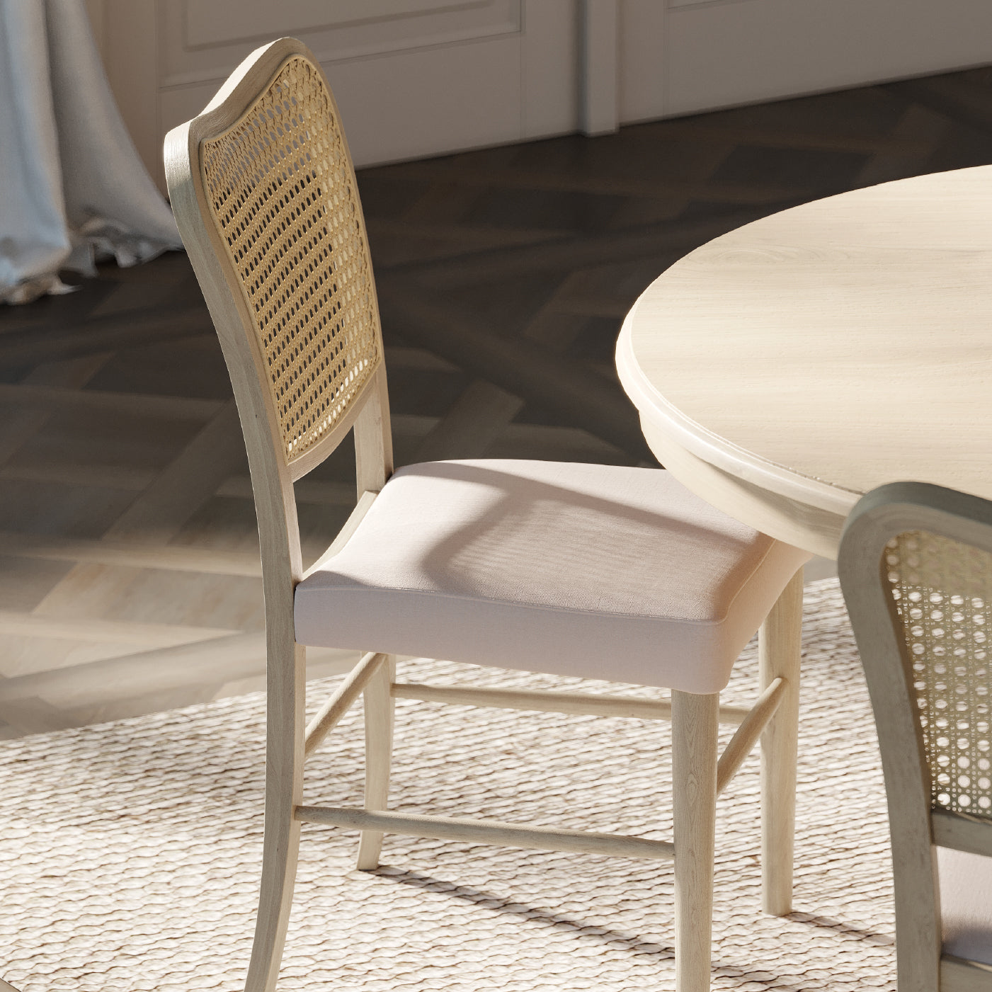 Vera Dining Chair in Aged White with Cream Weave Fabric, Set of 2 in Dining Chair by Maven Lane