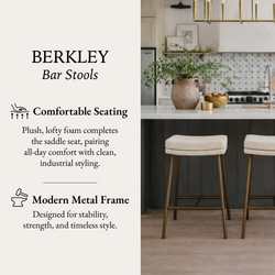 Berkley Counter Height Saddle Stool – Beige Fabric & Aged Gold in Maven Lane by Maven Lane