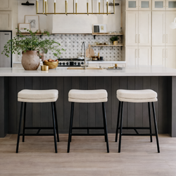 Berkley Counter Height Saddle Stool – Beige Fabric & Matte Black in Maven Lane by Maven Lane