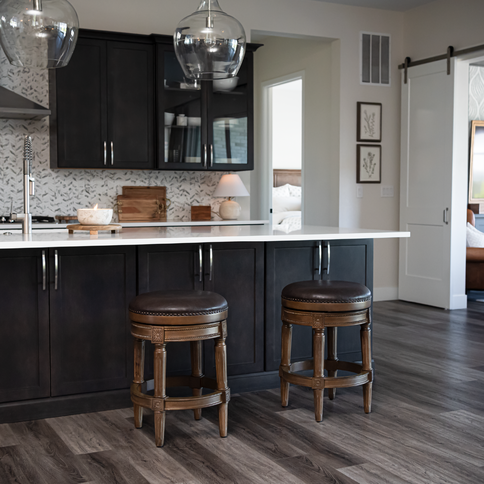 27" Pullman backless swivel counter height kitchen stool - walnut finish with marksman saddle vegan leather in Stools by Maven Lane
