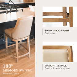 Vienna Swivel Counter Stool in Light Brown Finish with Beige Faux Leather in Stools by Maven Lane