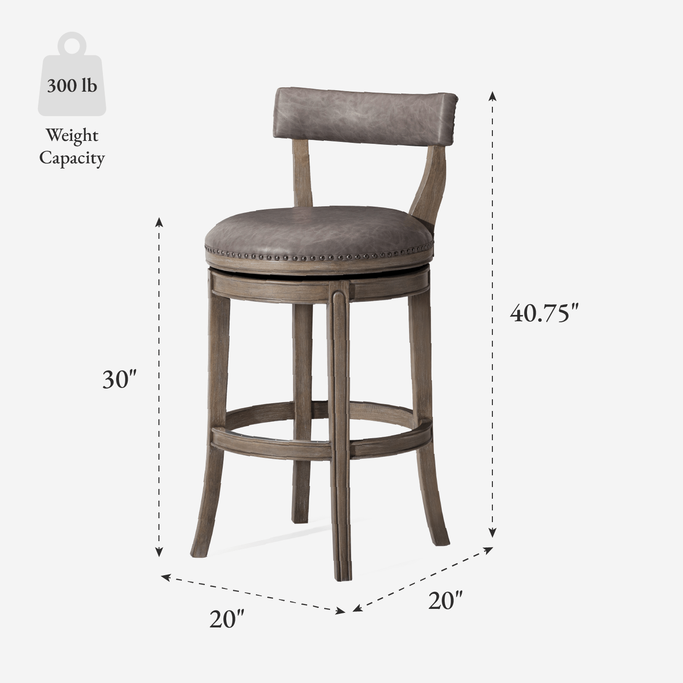 30" Alexander Bar Stool in Reclaimed Oak Finish with Ronan Stone Vegan Leather