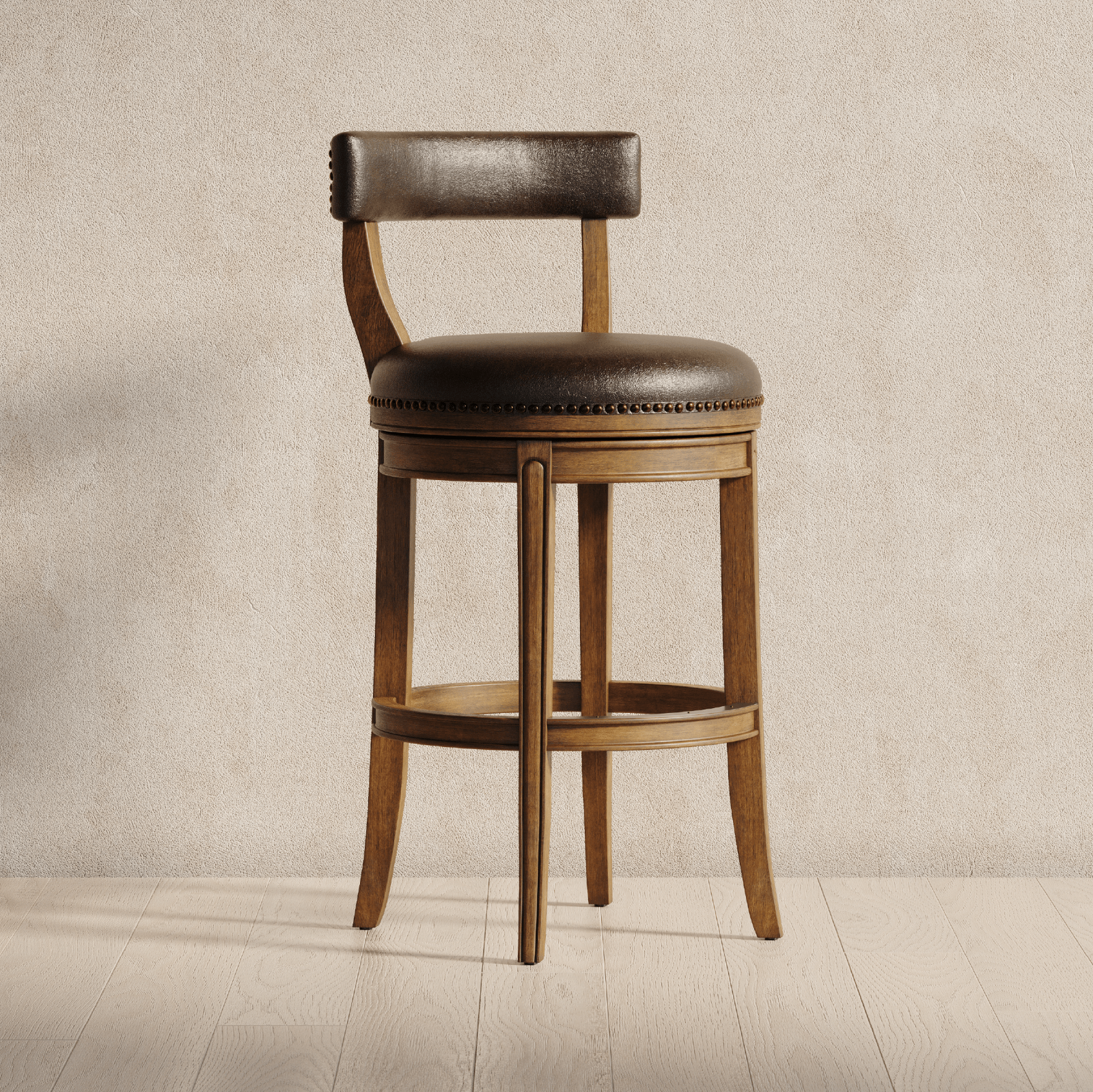 30" Alexander Bar Stool in Walnut Finish with Marksman Saddle Vegan Leather in Stools by Maven Lane