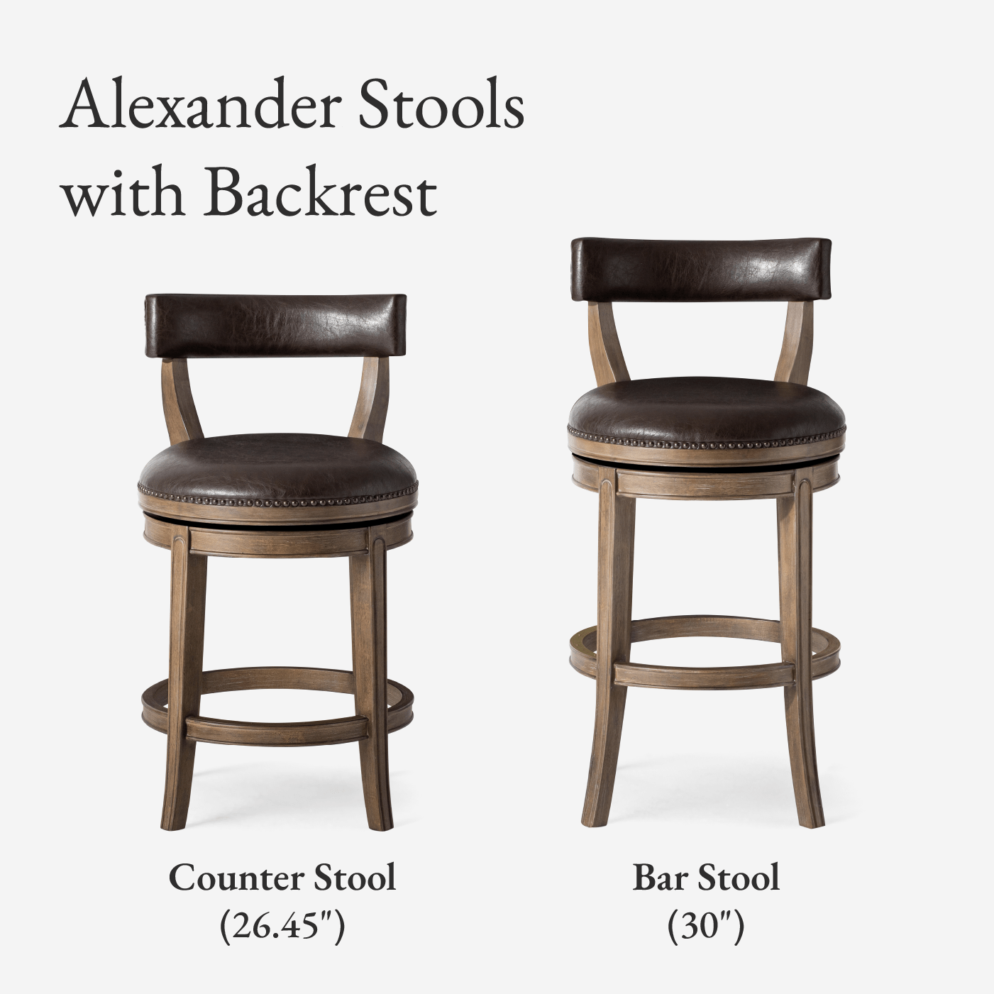 Alexander Bar Stool in Brown Finish with Brown Faux Leather Upholstery in Stools by Maven Lane
