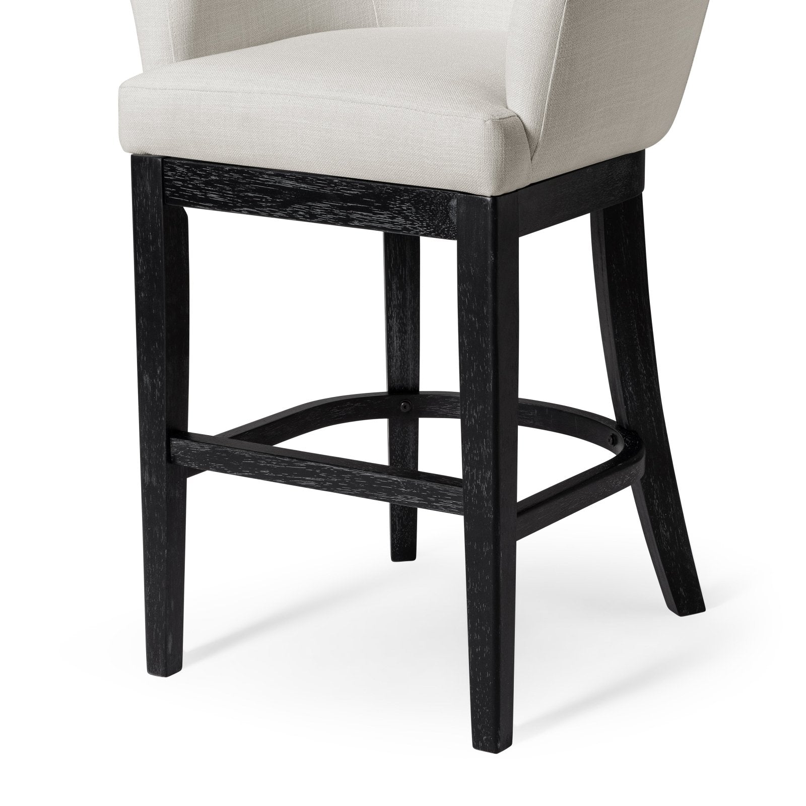 30" Maven Lane Isabella Swivel Bar Stool in Aged Black Finish with Snow White Fabric in Maven Lane by Maven Lane
