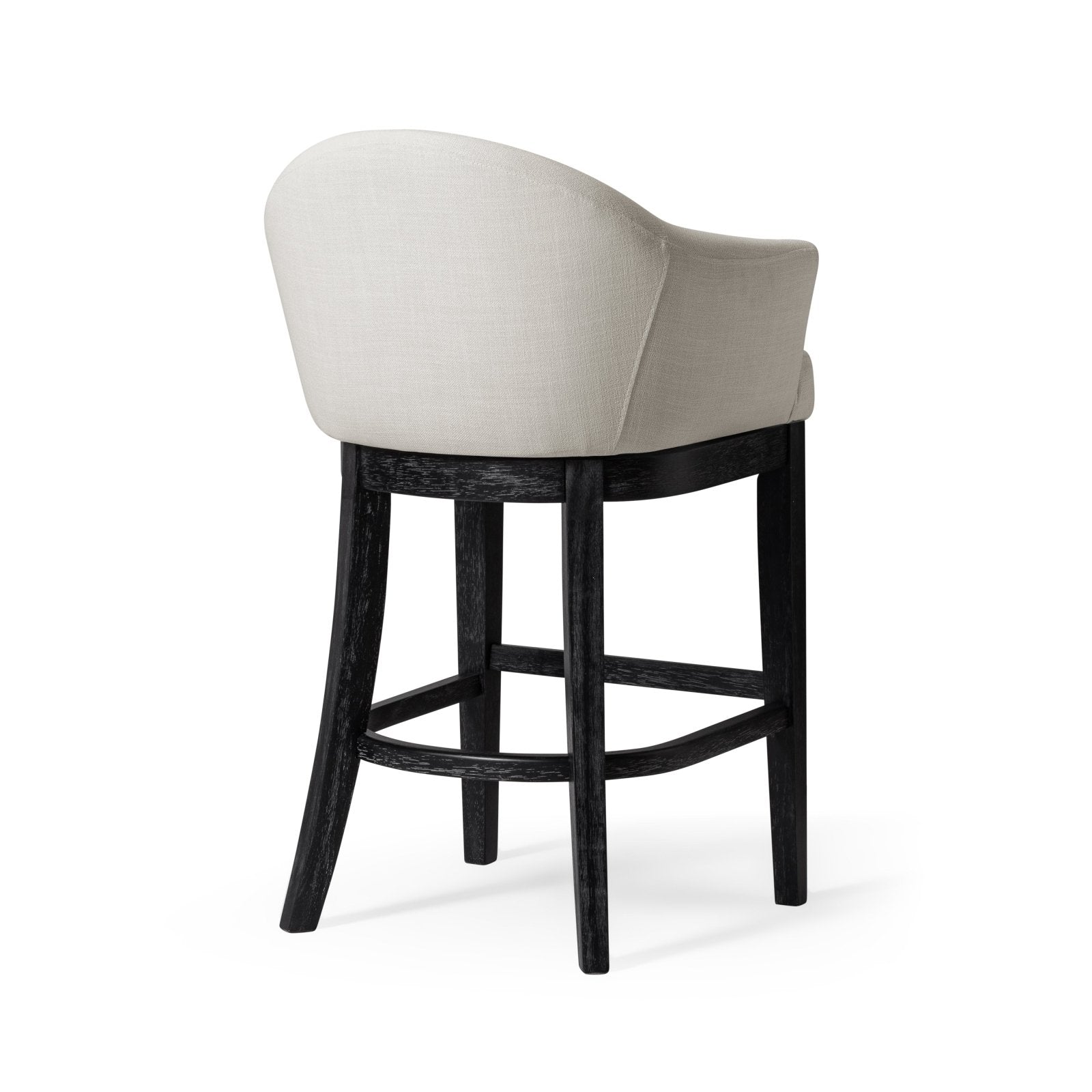 30" Maven Lane Isabella Swivel Bar Stool in Aged Black Finish with Snow White Fabric in Maven Lane by Maven Lane
