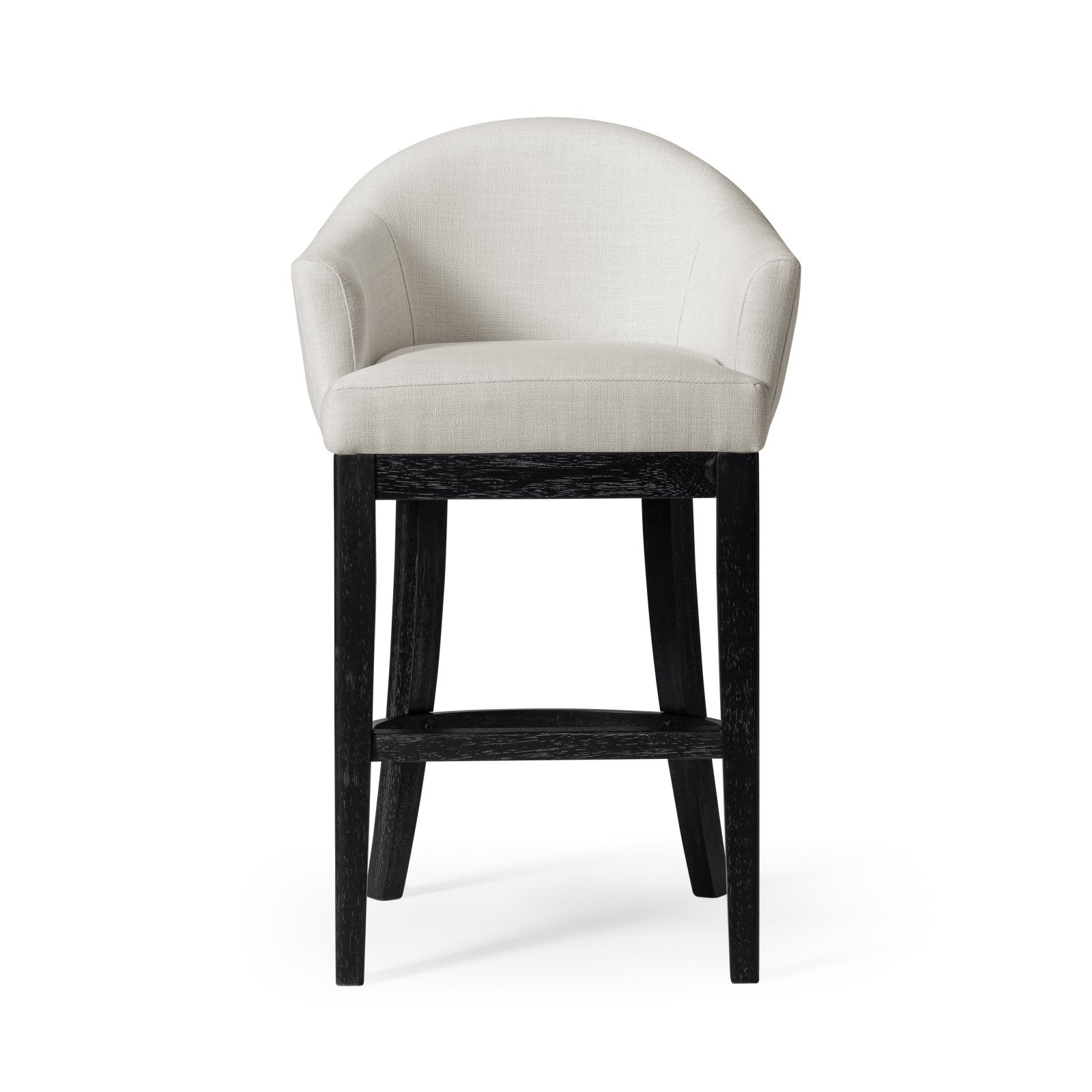 30" Isabella Swivel Bar Stool in Aged Black Finish with Snow White Fabric in Maven Lane by Maven Lane
