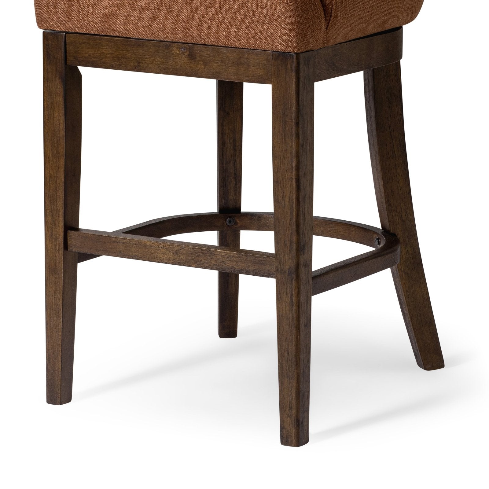 30" Isabella Swivel Bar Stool in Aged Brown Finish with Clay Canvas Fabric in Bar Stools by Maven Lane
