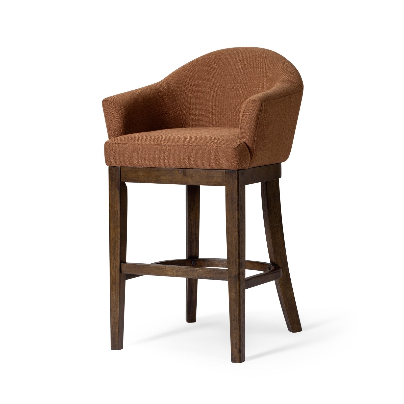 30" Isabella Swivel Bar Stool in Aged Brown Finish with Clay Canvas Fabric in Bar Stools by Maven Lane