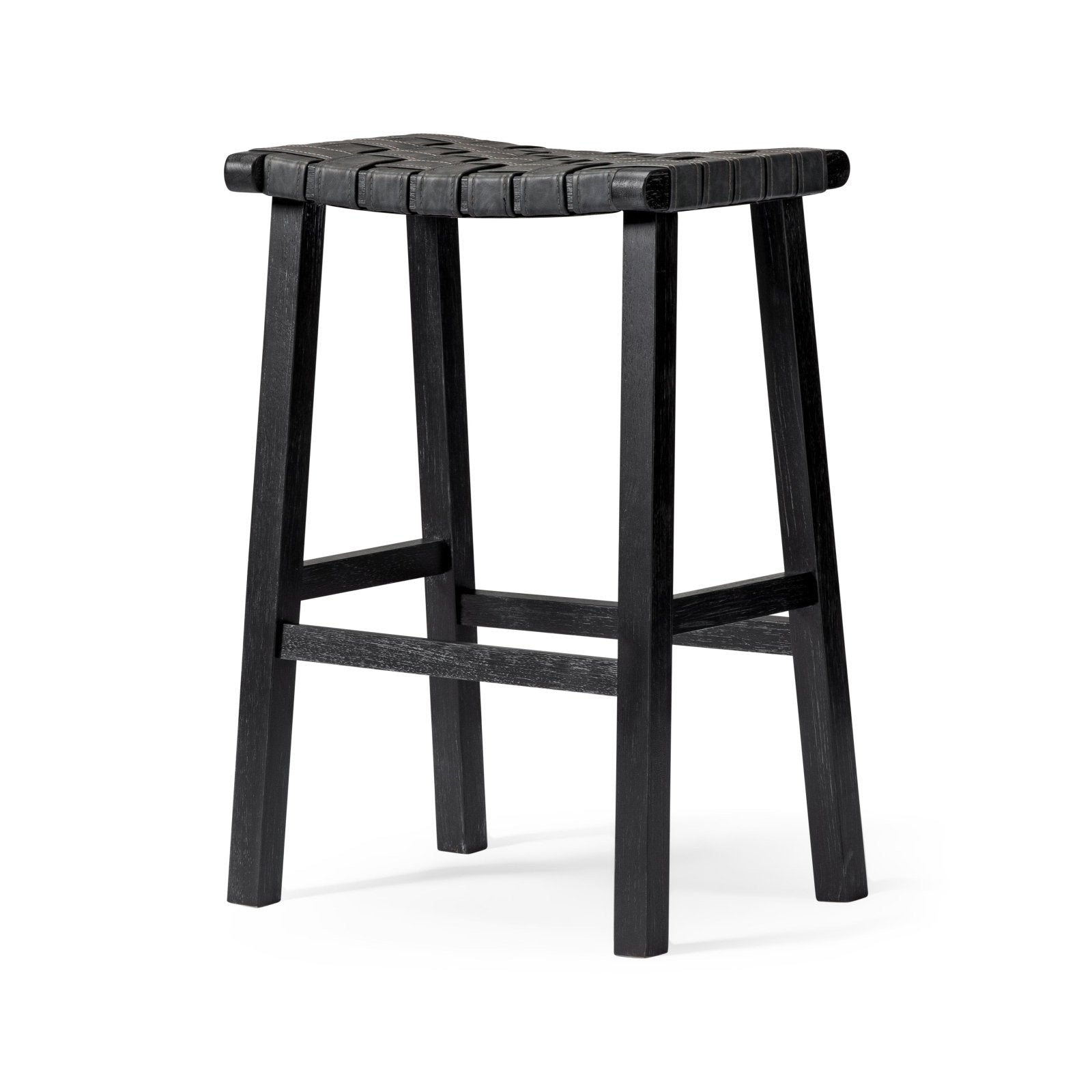 30" Noah Backless Bar Stool in Aged Black Finish with Charcoal Black Vegan Leather in Stools by Maven Lane