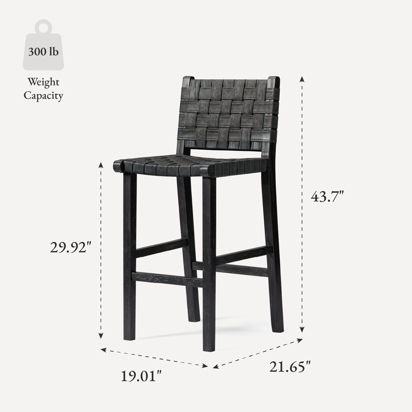 30" Noah Bar Stool in Aged Black Finish with Charcoal Black Vegan Leather in Stools by Maven Lane
