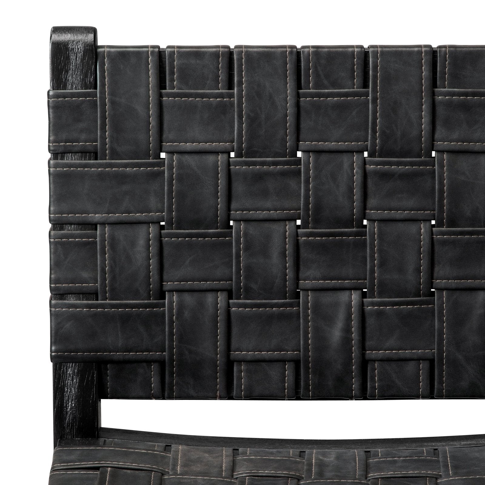 30" Noah Bar Stool in Aged Black Finish with Charcoal Black Vegan Leather in Stools by Maven Lane