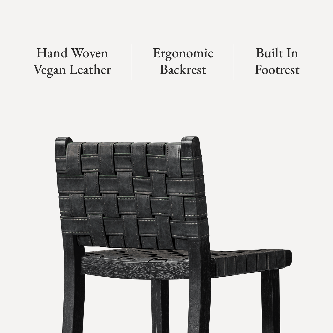 30" Noah Bar Stool in Aged Black Finish with Charcoal Black Vegan Leather in Stools by Maven Lane