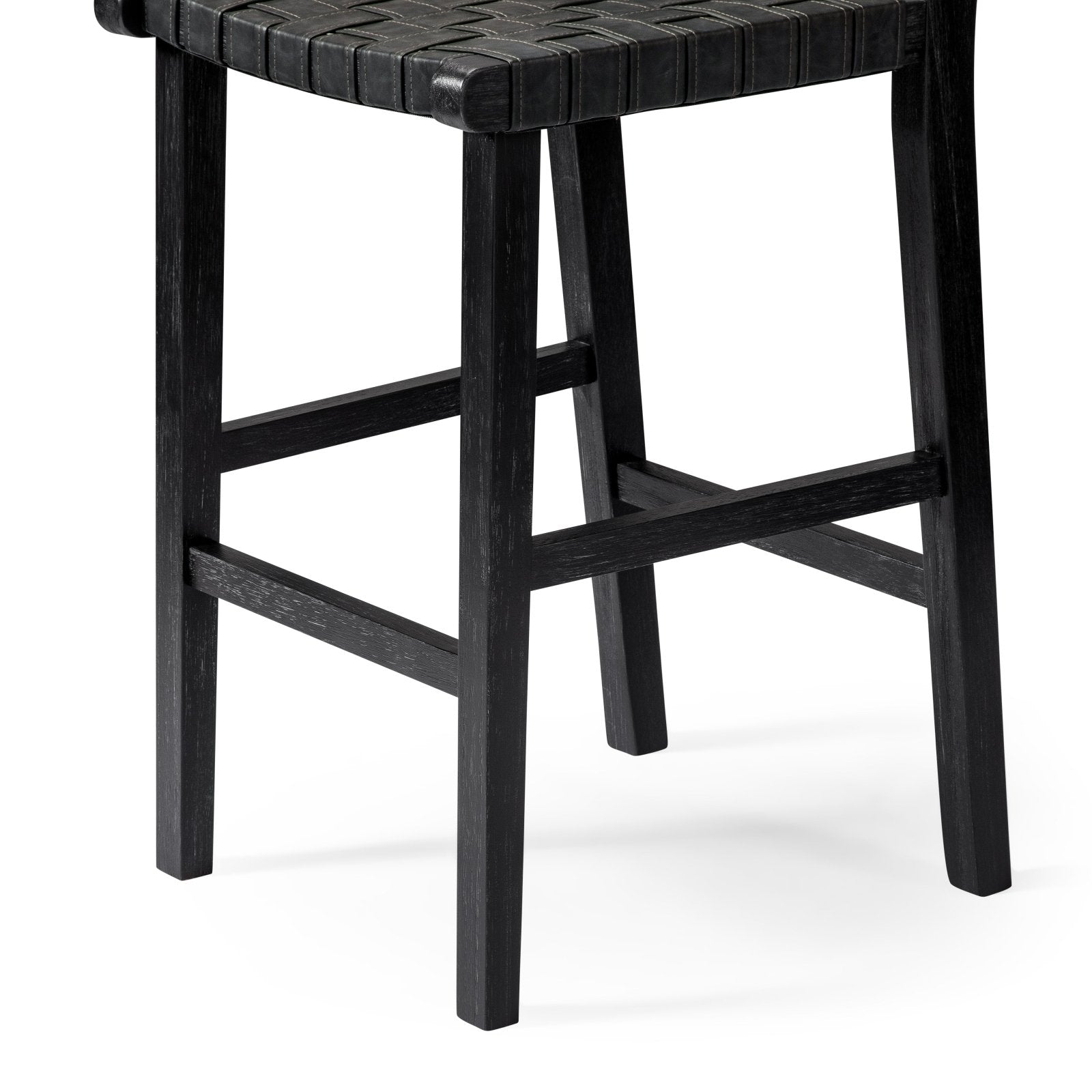 30" Noah Bar Stool in Aged Black Finish with Charcoal Black Vegan Leather in Stools by Maven Lane