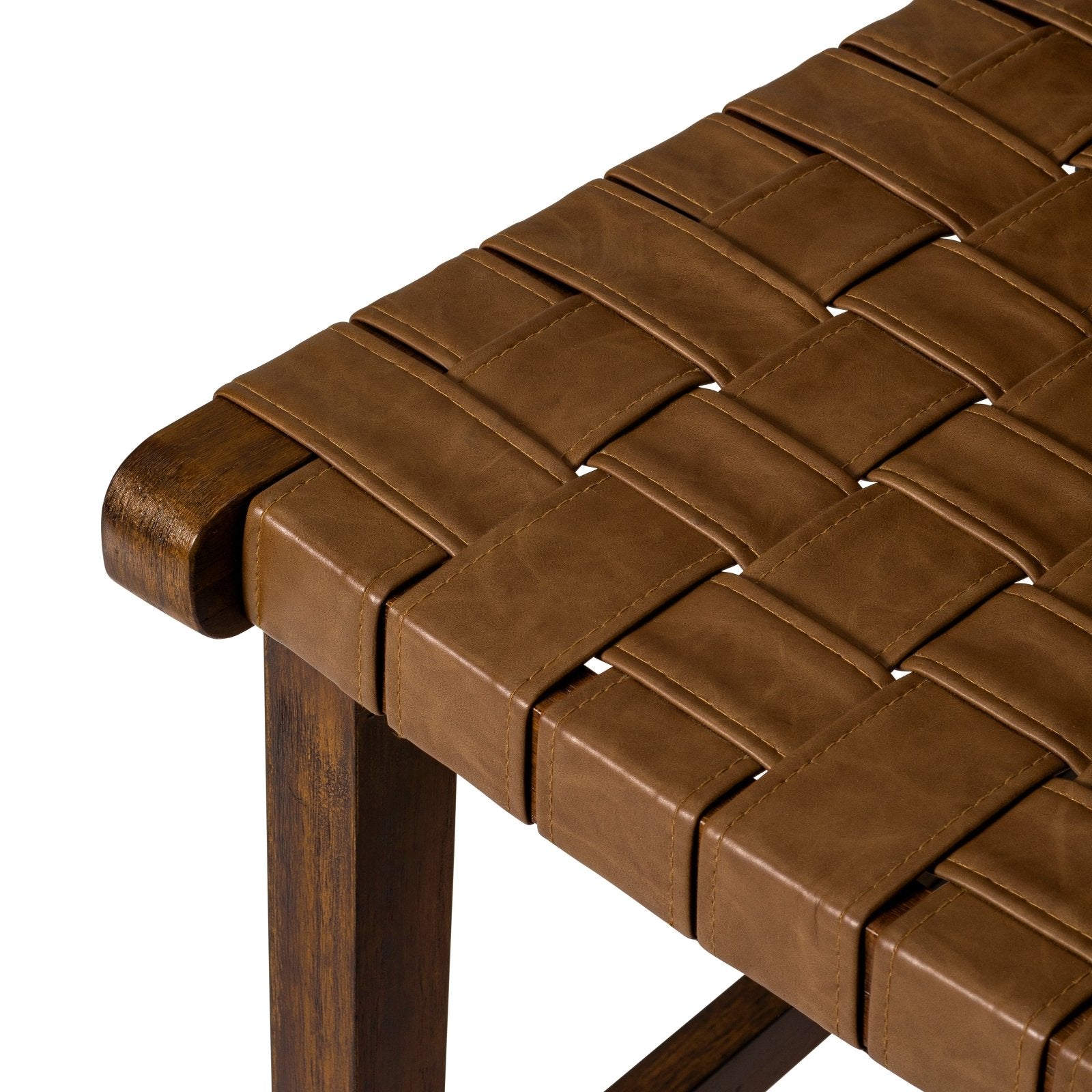 Noah Bar Stool In Brown Finish & Brown Woven Faux Leather Seat in Stools by Maven Lane
