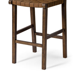 Noah Bar Stool In Brown Finish & Brown Woven Faux Leather Seat in Stools by Maven Lane