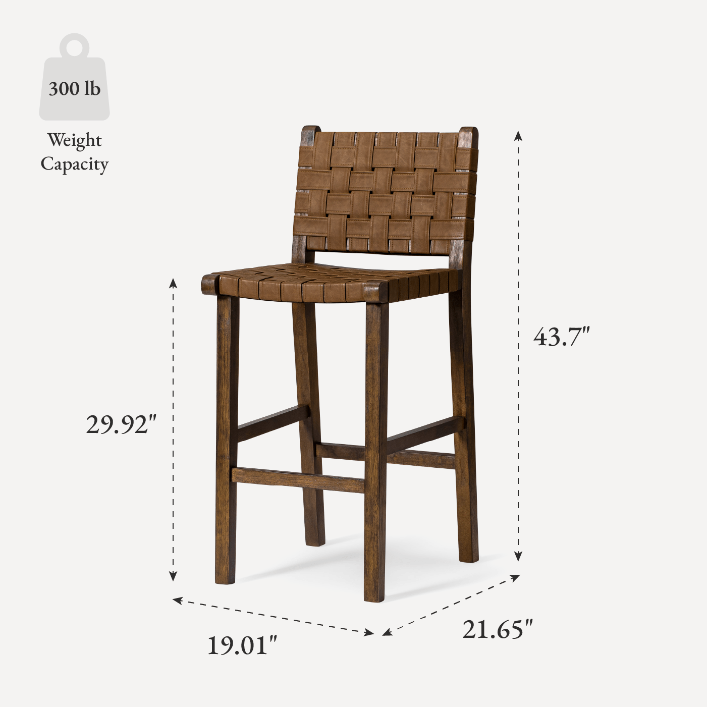 31" Noah Bar Stool In Brown Finish & Brown Woven Faux Leather Seat in Stools by Maven Lane