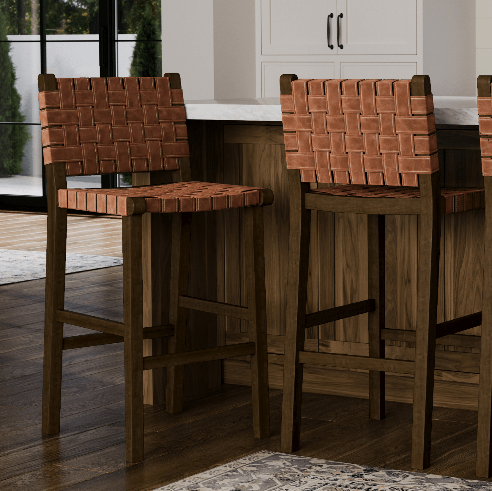 30" Noah Bar Stool in Aged Brown Finish with Cocoa Brown Vegan Leather in Stools by Maven Lane