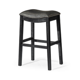 Adrien Saddle Bar Stool in Black Finish with Dark Grey Faux Leather