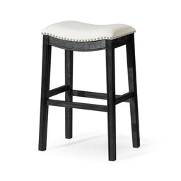 Adrien Saddle Bar Stool in Black Finish with White Fabric
