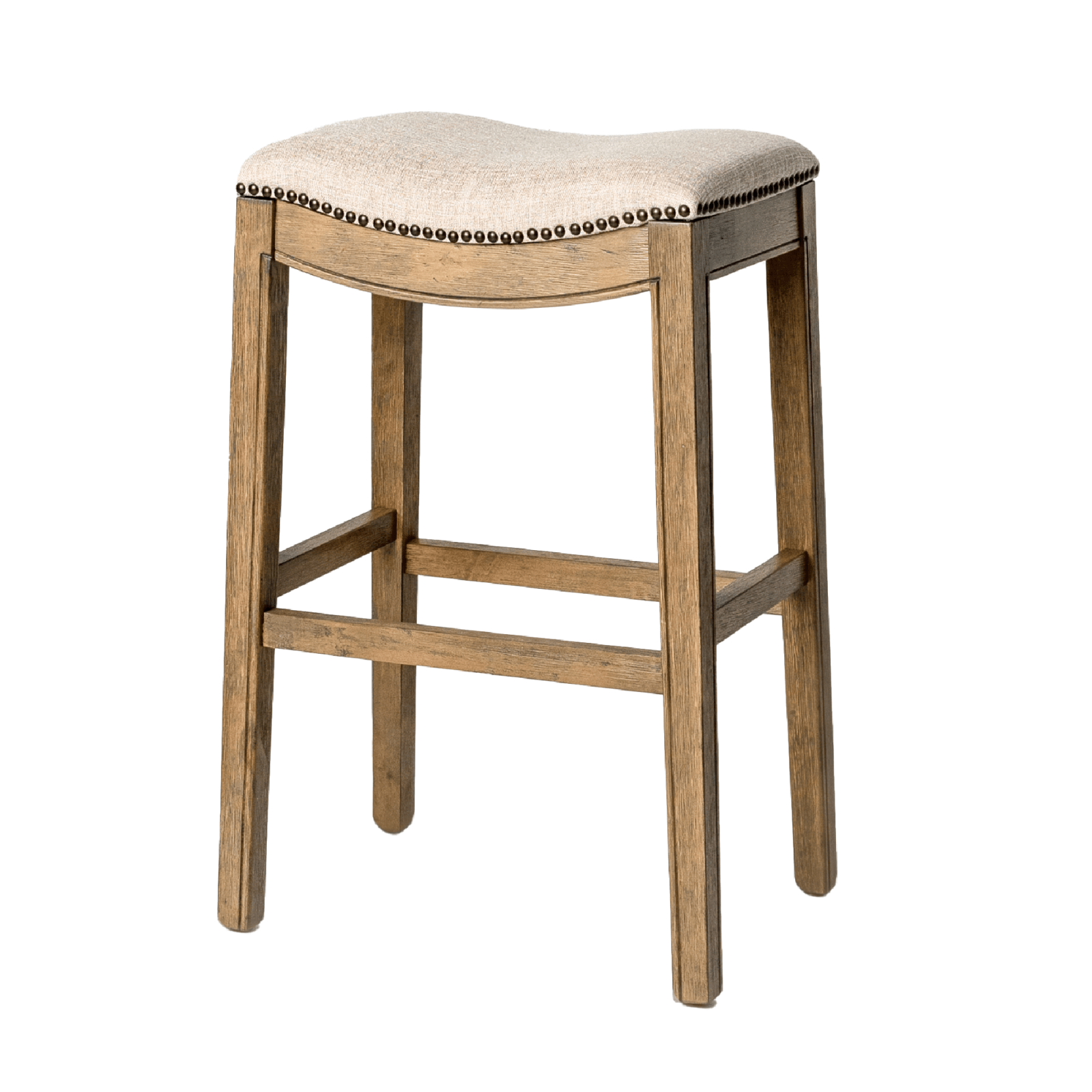 Adrien Saddle Bar Stool in Light Brown Finish and Natural Fabric in Stools by Maven Lane