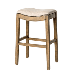Adrien Saddle Bar Stool in Light Brown Finish and Natural Fabric