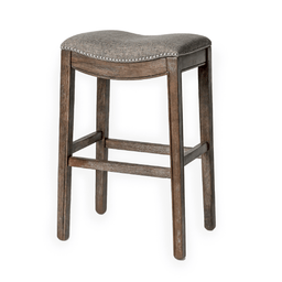 Adrien Saddle Bar Stool in Brown Finish with Grey Fabric