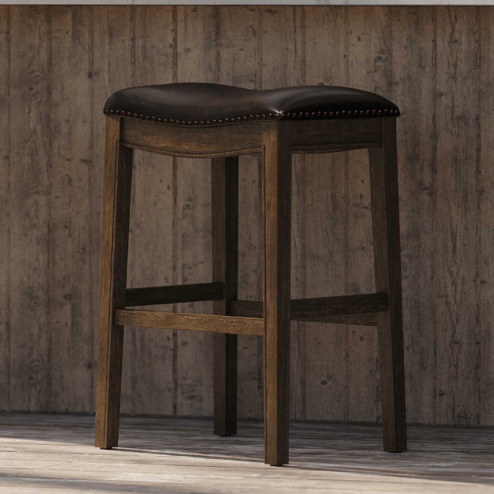 31" Adrien Saddle Bar Stool in Walnut Finish with Marksman Saddle Vegan Leather in Stools by Maven Lane