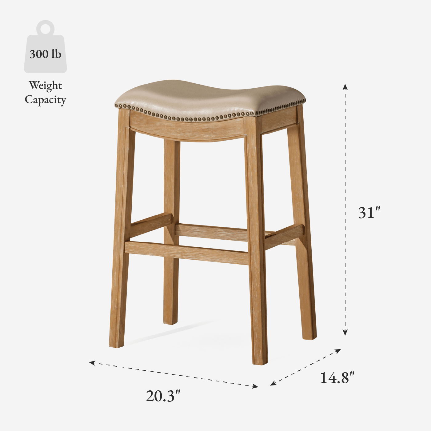31" Adrien Saddle Bar Stool in Weathered Oak Finish with Avanti Bone Vegan Leather in Stools by Maven Lane