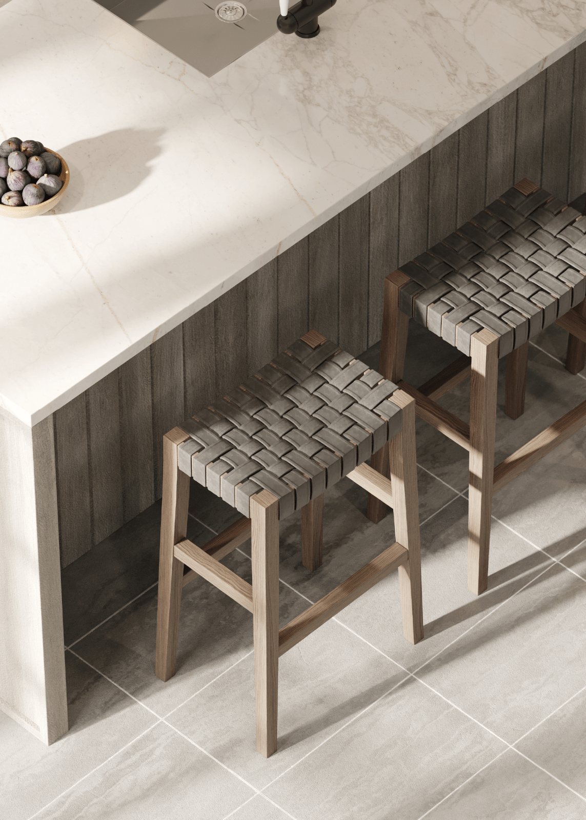 31" Emerson Bar Stool in Weathered Grey Wood Finish with Ronan Stone Vegan Leather in Stools by Maven Lane