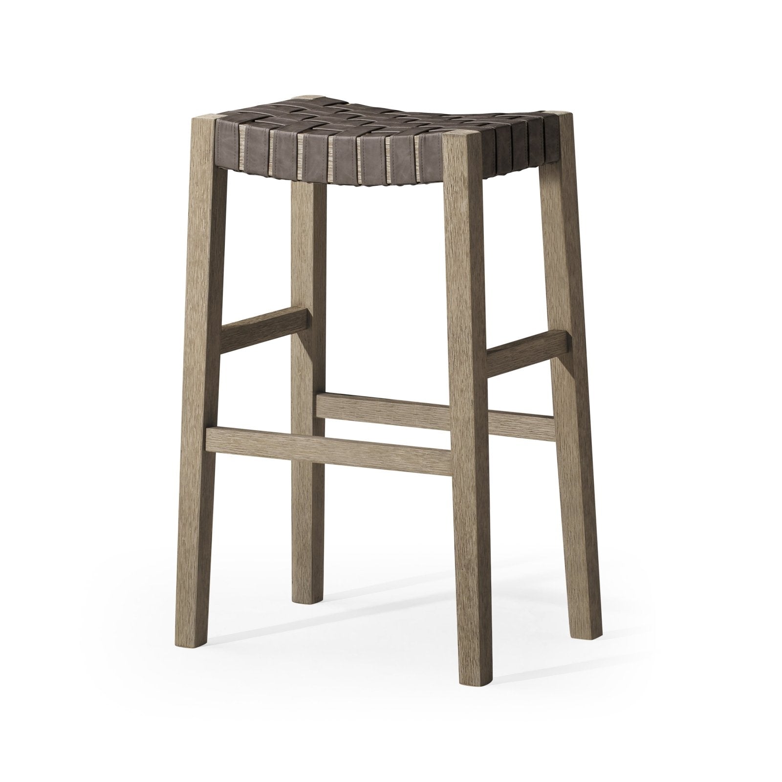 31" Emerson Bar Stool in Weathered Grey Wood Finish with Ronan Stone Vegan Leather in Stools by Maven Lane