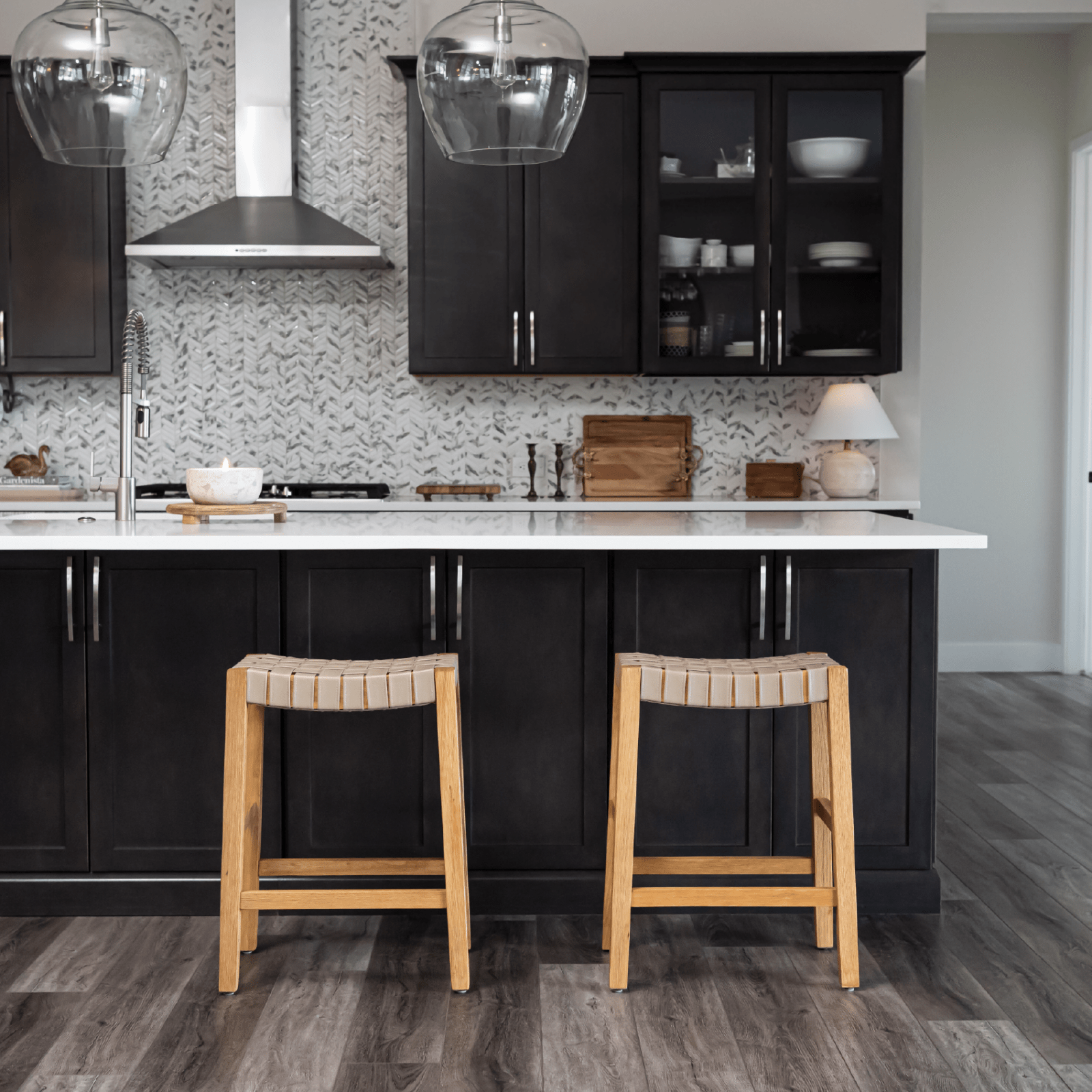 26" Emerson Counter Stool in Weathered Natural Wood Finish with Avanti Bone Vegan Leather in Stools by Maven Lane