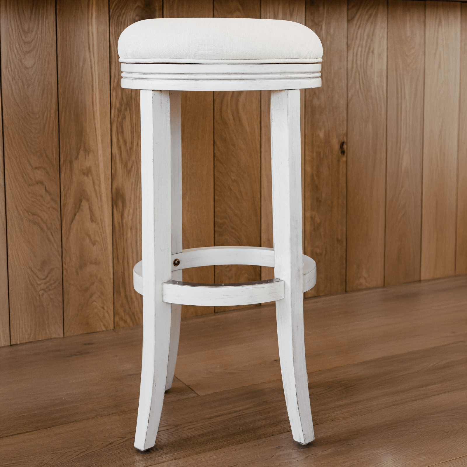31" Eva Bar Stool in White Oak Finish with Natural Fabric Upholstery in Stools by Maven Lane