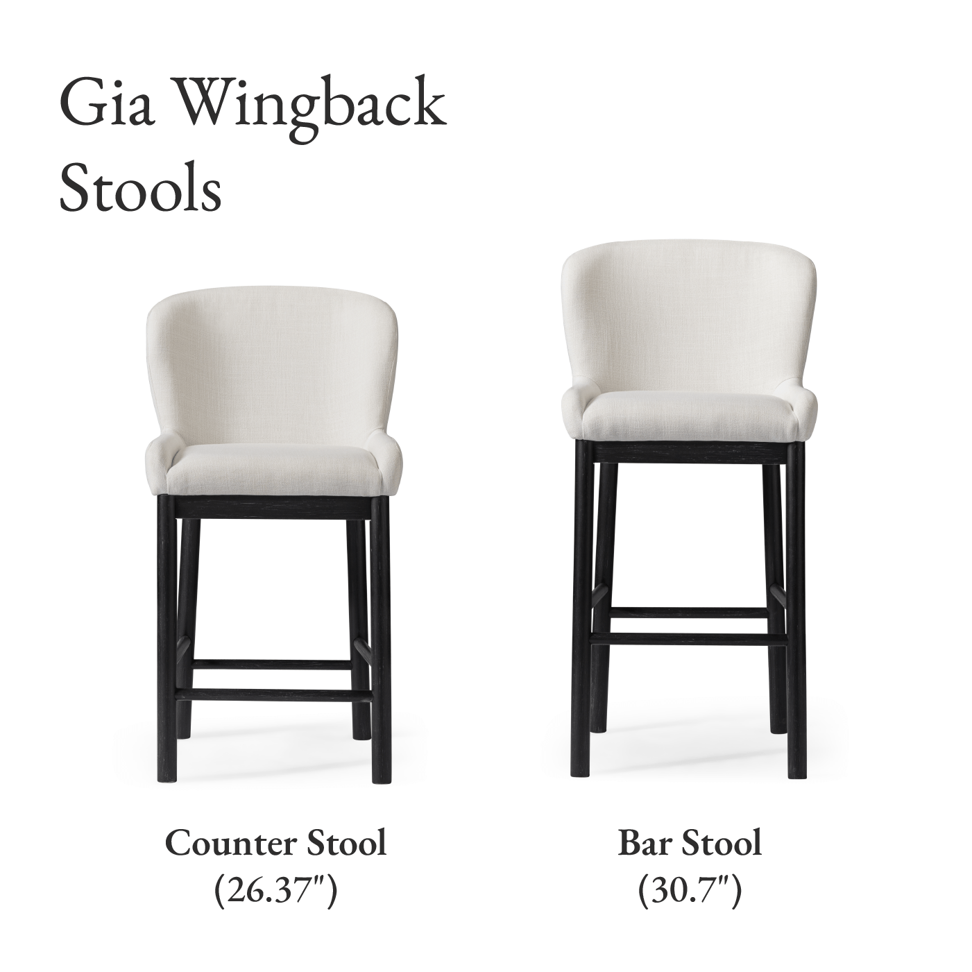 31" Gia Bar Stool in Black Finish and White Fabric in Stools by Maven Lane