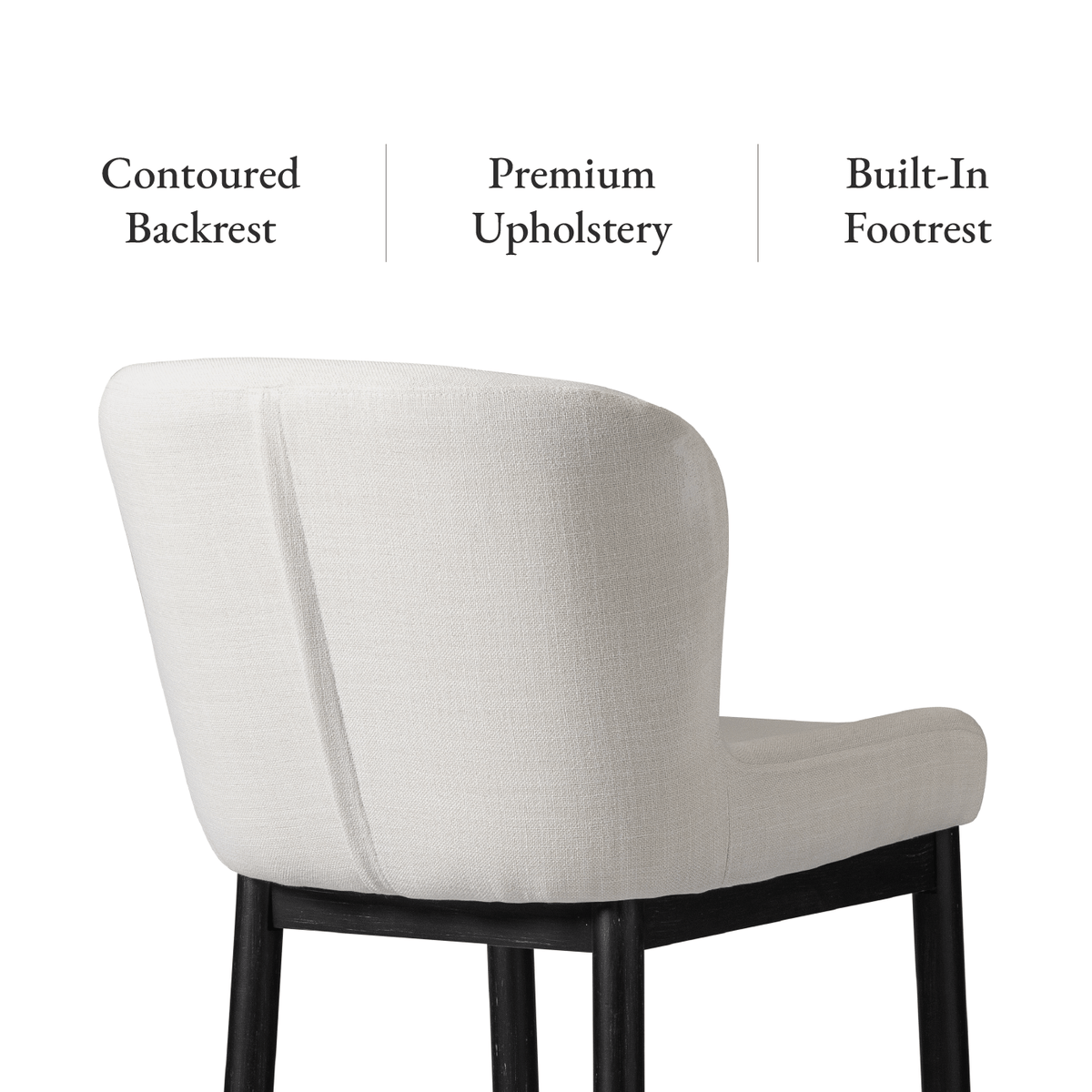 Gia Bar Stool in Black Finish and White Fabric in Stools by Maven Lane
