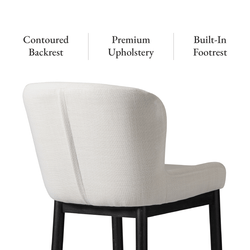 Gia Bar Stool in Black Finish and White Fabric in Stools by Maven Lane