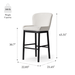 Gia Bar Stool in Black Finish and White Fabric in Stools by Maven Lane