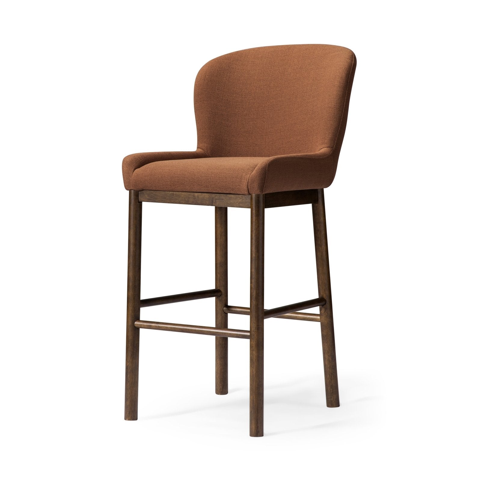 Gia Bar Stool in Brown Finish and Brown Fabric in Stools by Maven Lane