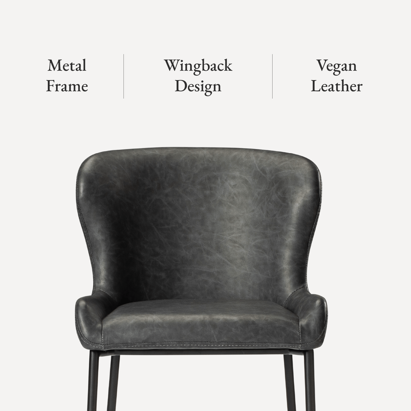 31" Naomi Bar Stool in Matte Black Finish with Charcoal Black Vegan Leather Upholstery in Stools by Maven Lane